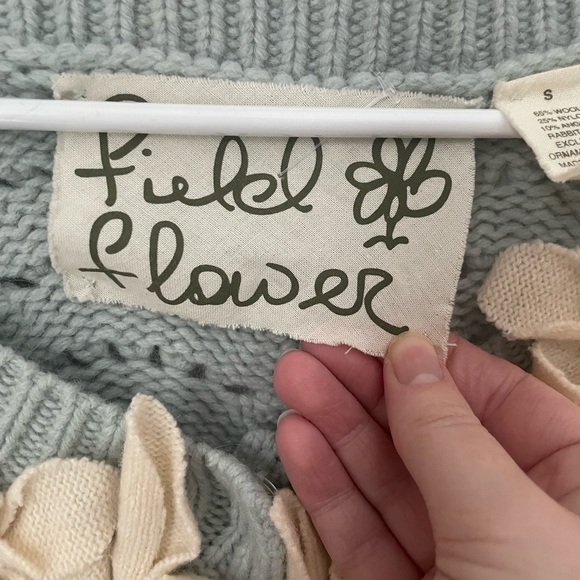 Anthropologie Field of Flowers Blue and Cream Knit Cardigan RARE - Picture 4 of 8